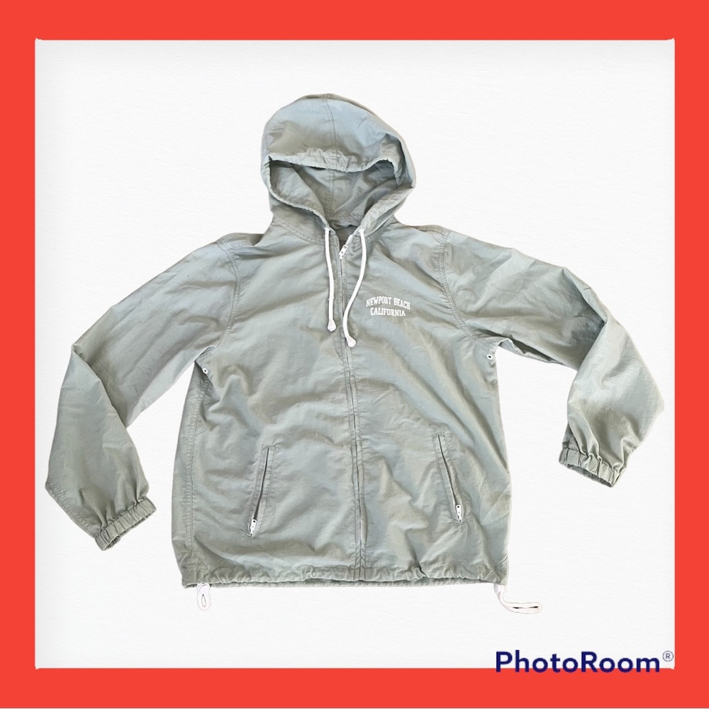 Brandy Melville J Galt Zip Up Windbreaker Raincoat Green Small